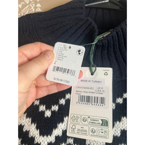 NWT Barbour Gwyn Fair Isle Cotton & Wool Blend Sweater in Cloud - Picture 8 of 9